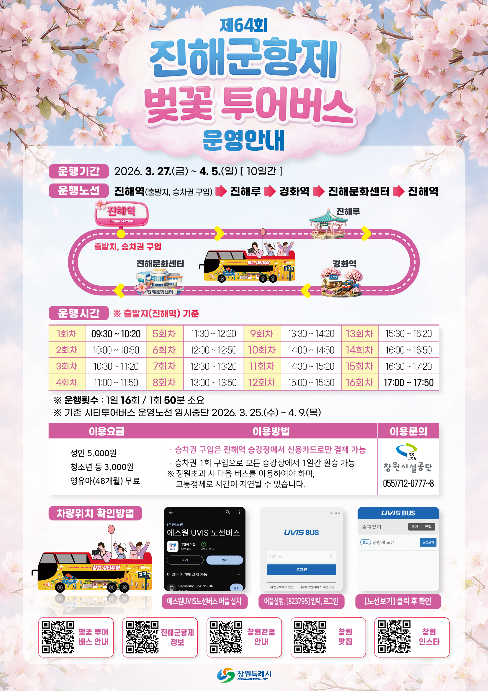 제64회 진해군항제 벚꽃 투어버스 운영안내
