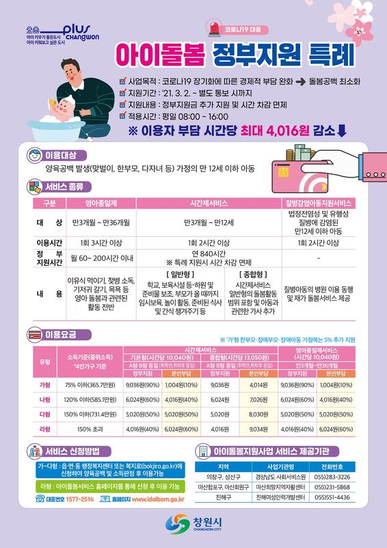 창원시, &lsquo;아이돌봄서비스&rsquo;코로나 특례지원으로 이용자 부담 덜어 창원시, ‘아이돌봄서비스’코로나 특례지원으로 이용자 부담 덜어 (홍보물).jpg
