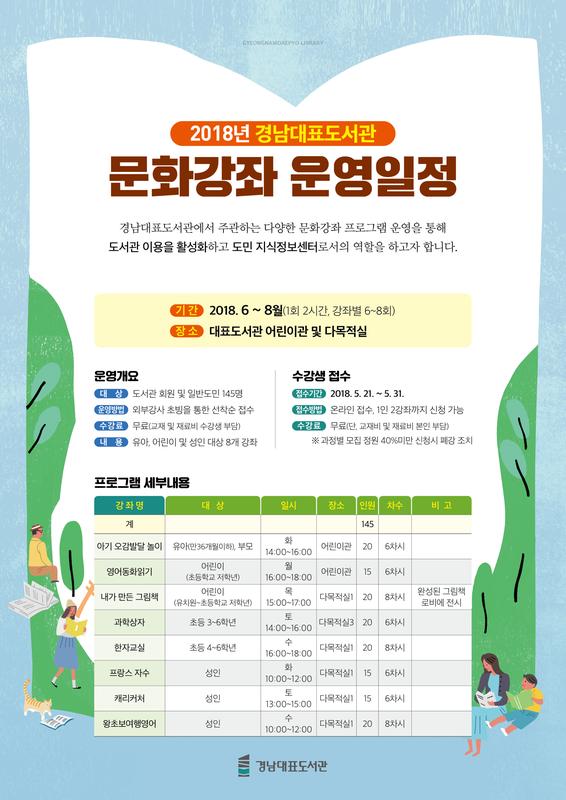 2018년 경남대표도서관 문화강좌 운영일정