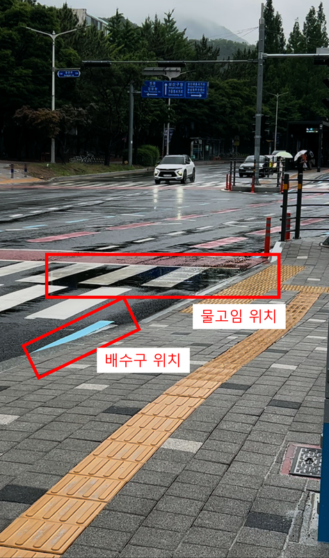 정류소 횡단보도 물고임