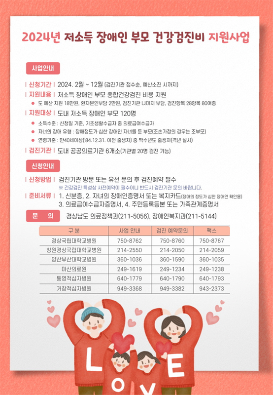 저소득 장애인부모 건강검진비 지원사업 대상자 사업안내 