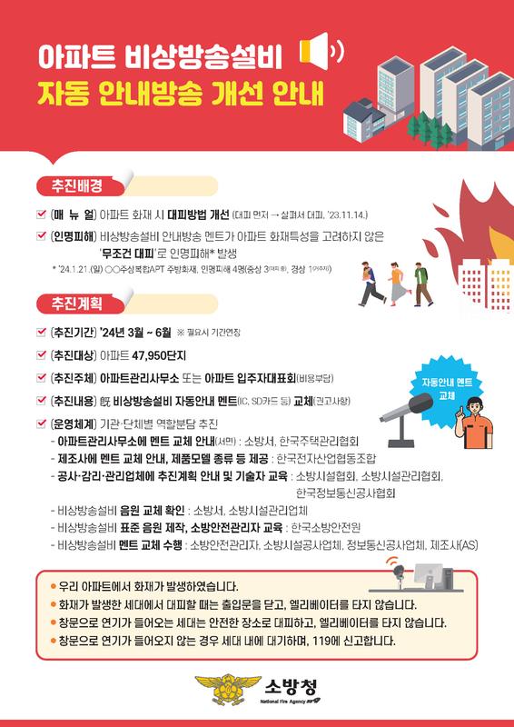 아파트 등 주거시설 비상방송설비 자동 안내방송 개선 안내문