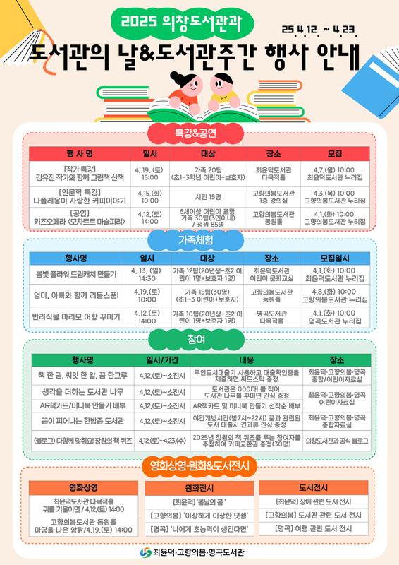 2025 의창도서관과 도서관의 날&도서관주간 행사 안내문
