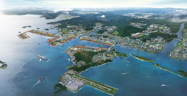 창원특례시, 진해에 트라이포트 기반 국제물류특구 구축1. 진해신항, 가덕도신공항 일원 미래 조감도(출처 부산진해경제자유구역청).jpg
