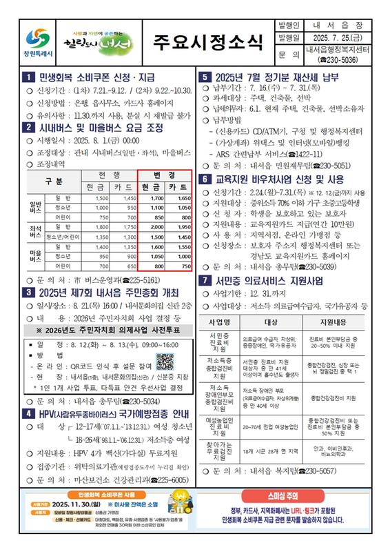 2025년 7월 제1차 내서읍 주요시정소식지 