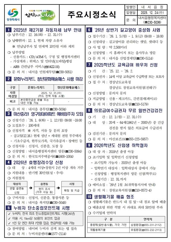 2025년 12월 제2차 내서읍 주요시정소식지