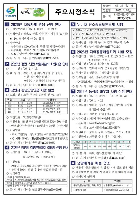 2026년 1월 제1차 내서읍 주요시정소식지입니다. 