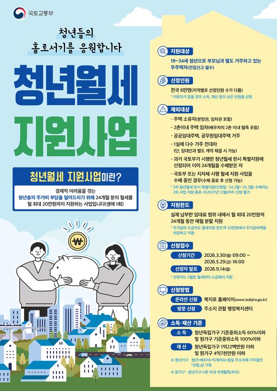 국토부 청년 월세 지원사업 포스터