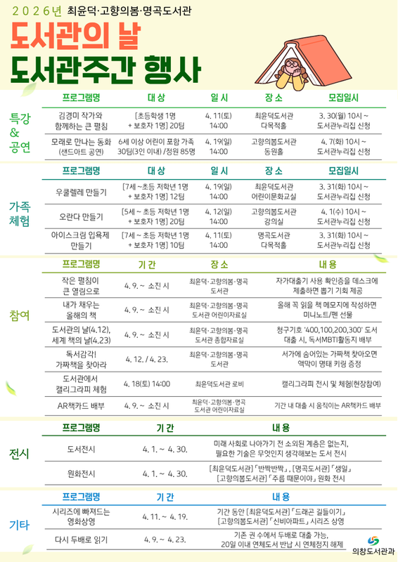 의창도서관과 2026 도서관의 날 및 도서관주간 행사