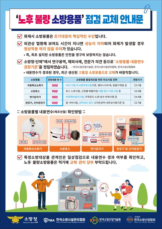 노후 불량 소방용품 점검 교체 안내문