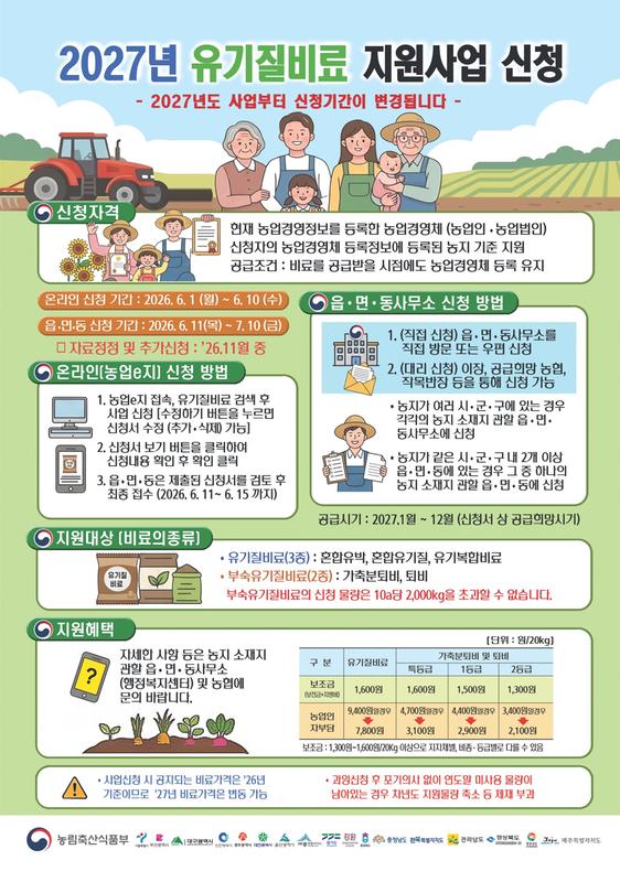 2027년 유기질비료 지원사업 신청