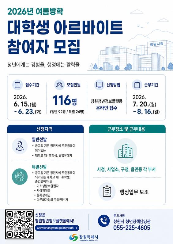 홍보물창원특례시, 2026년 여름방학 대학생 아르바이트 모집(청년정책담당관).jpg