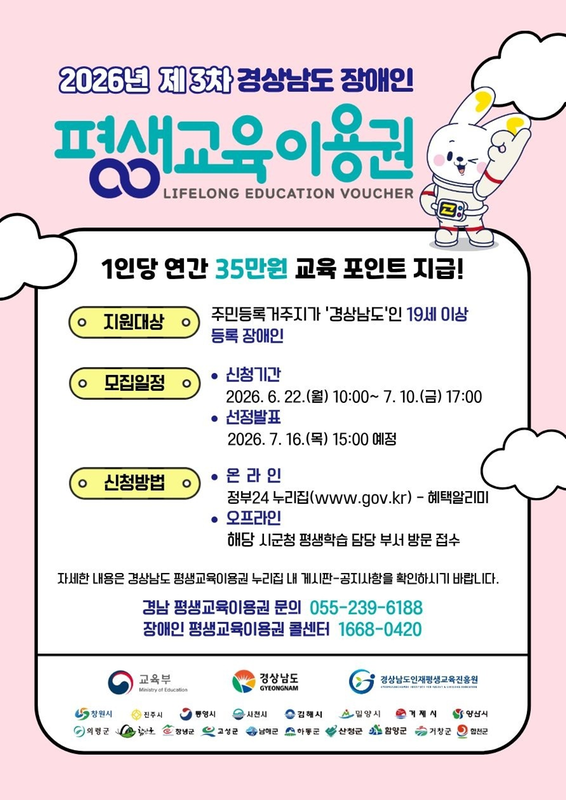 (웹홍보물) 2026년 경상남도 장애인 평생교육이용권 3차 모집