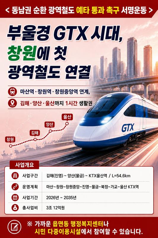 동남권 순환 광역철도 서명운동 홍보 포스터