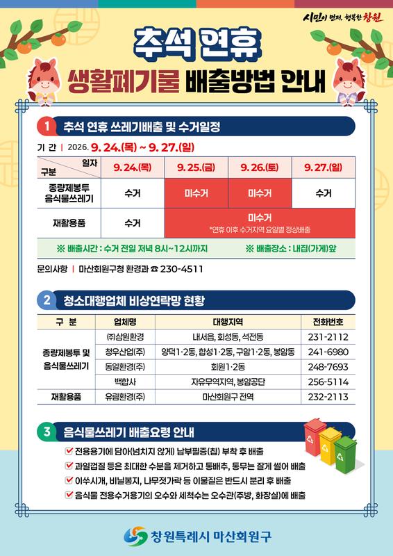 추석연휴 생활폐기물 배출방법 안내