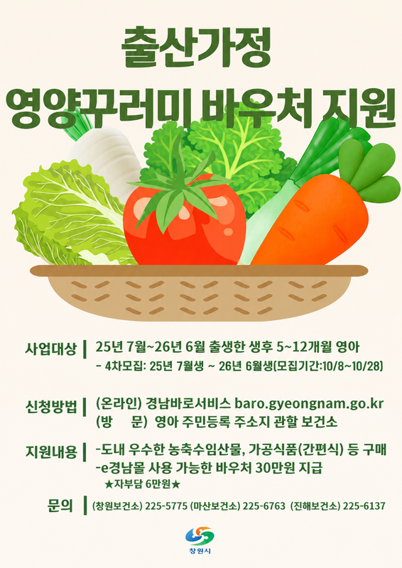 출산가정 영양꾸러미 바우처 지원 포스터 (4차모집)
