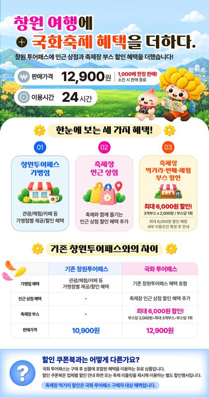 국화투어패스 안내 : 창원 관광과 축제장 부스 이용 혜택을 담은 국화 투어패스 홍보 이미지