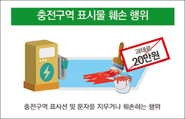 충전구역 표시물 훼손 행위-충전구역 표시선 및 문자를 지우거나 훼손하는 행위 과태료20만원